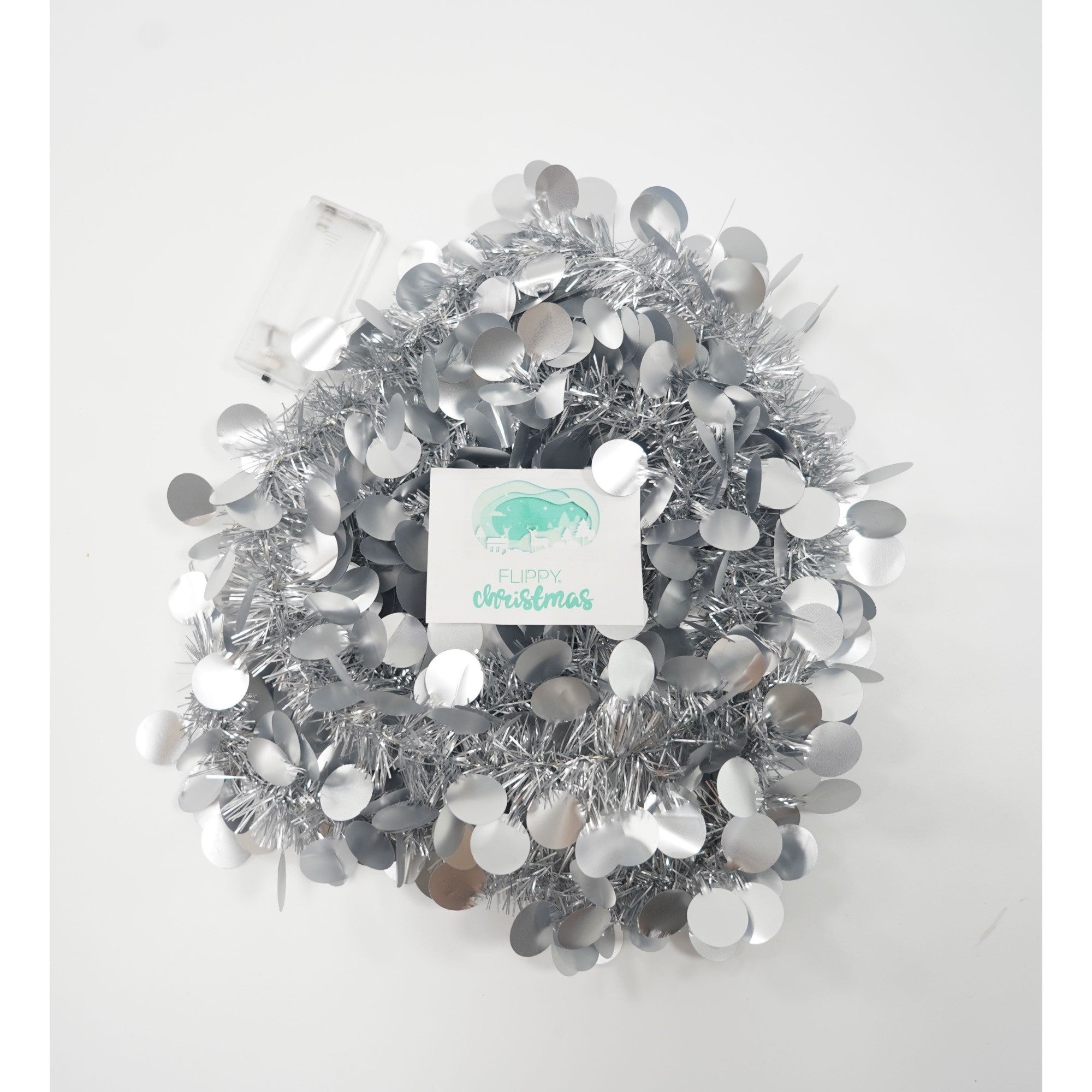 Beteala Craciun cu LED, Argintie, model cu paiete rotunde, 2 m x 5 cm, PVC, Sir, Artificiala, Flippy-5