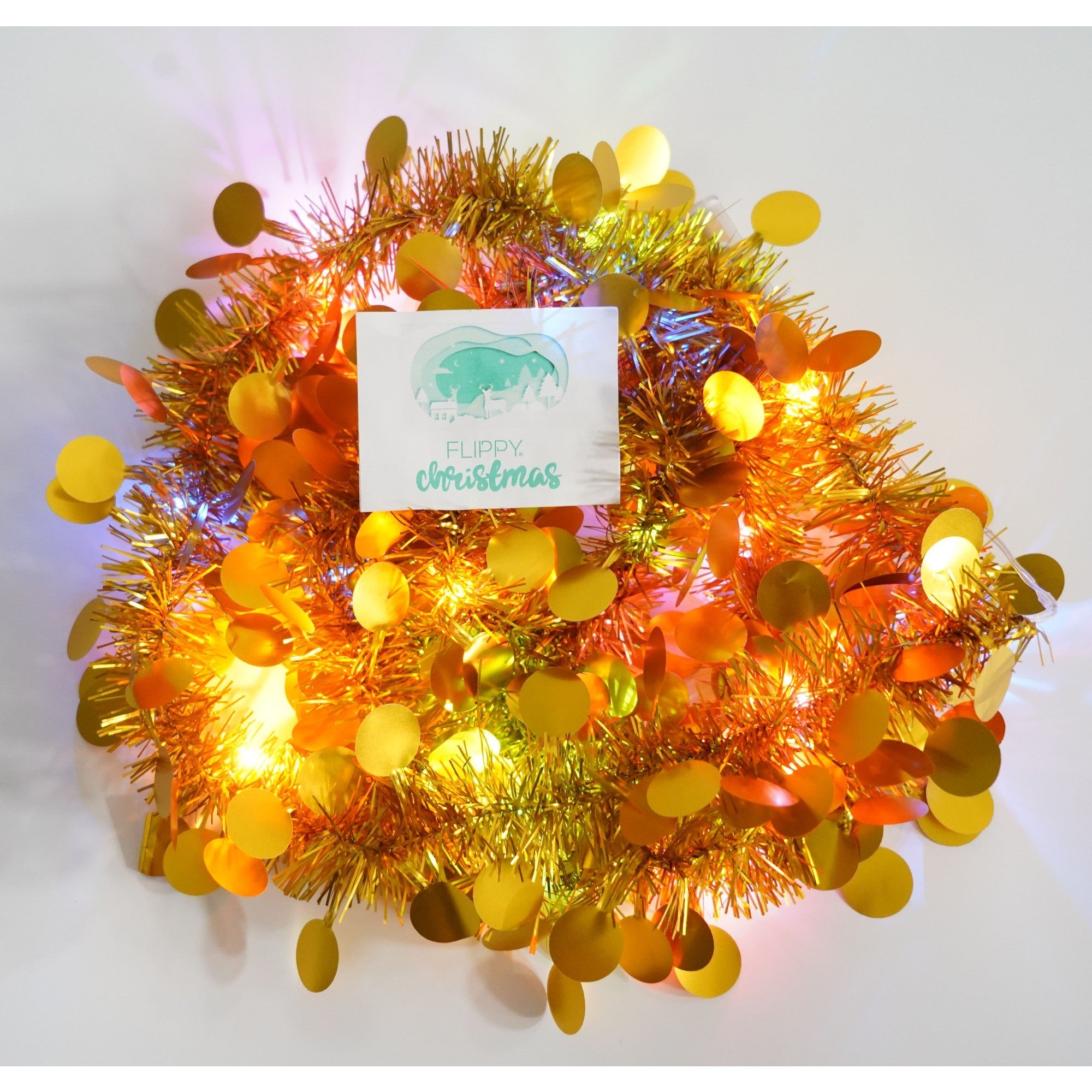 Beteala Craciun cu LED, Aurie, model cu paiete rotunde, 2 m x 5 cm, PVC, Sir, Artificiala, Flippy-2