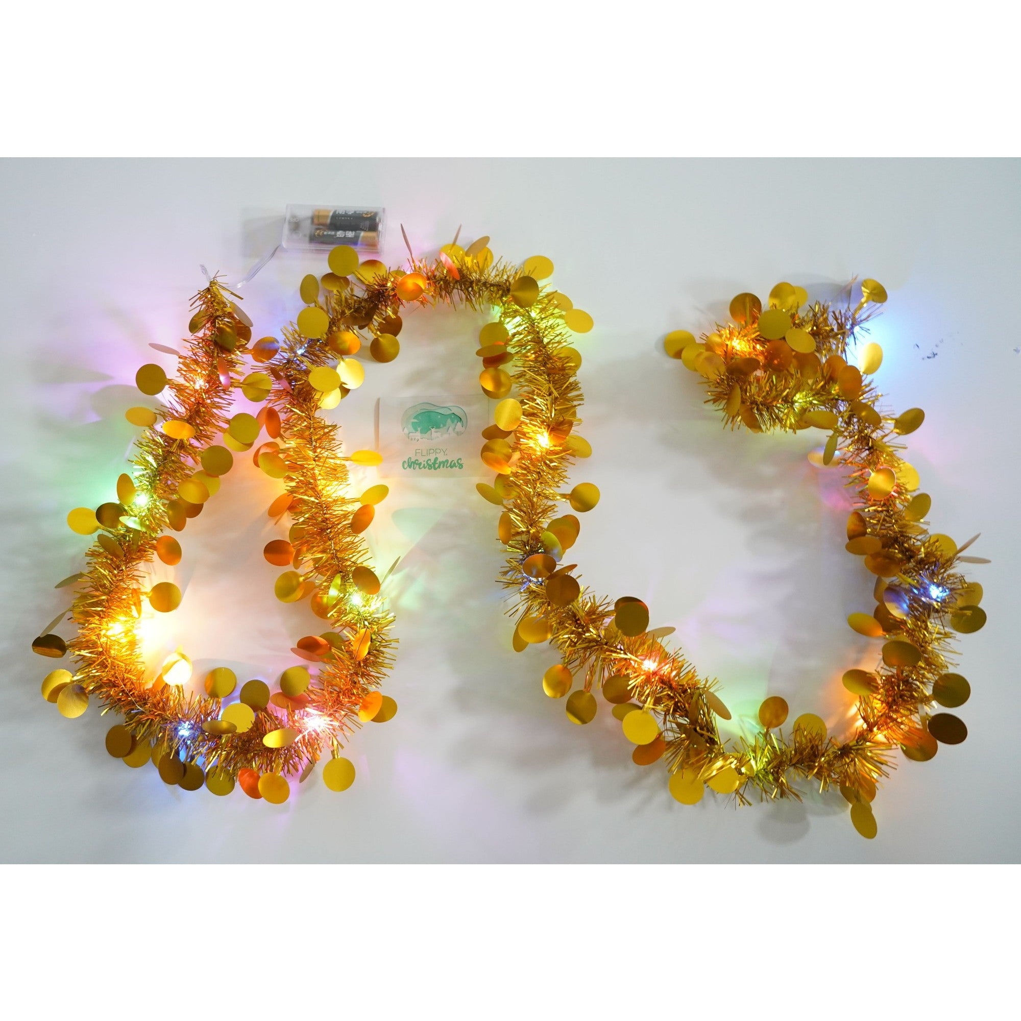 Beteala Craciun cu LED, Aurie, model cu paiete rotunde, 2 m x 5 cm, PVC, Sir, Artificiala, Flippy-3