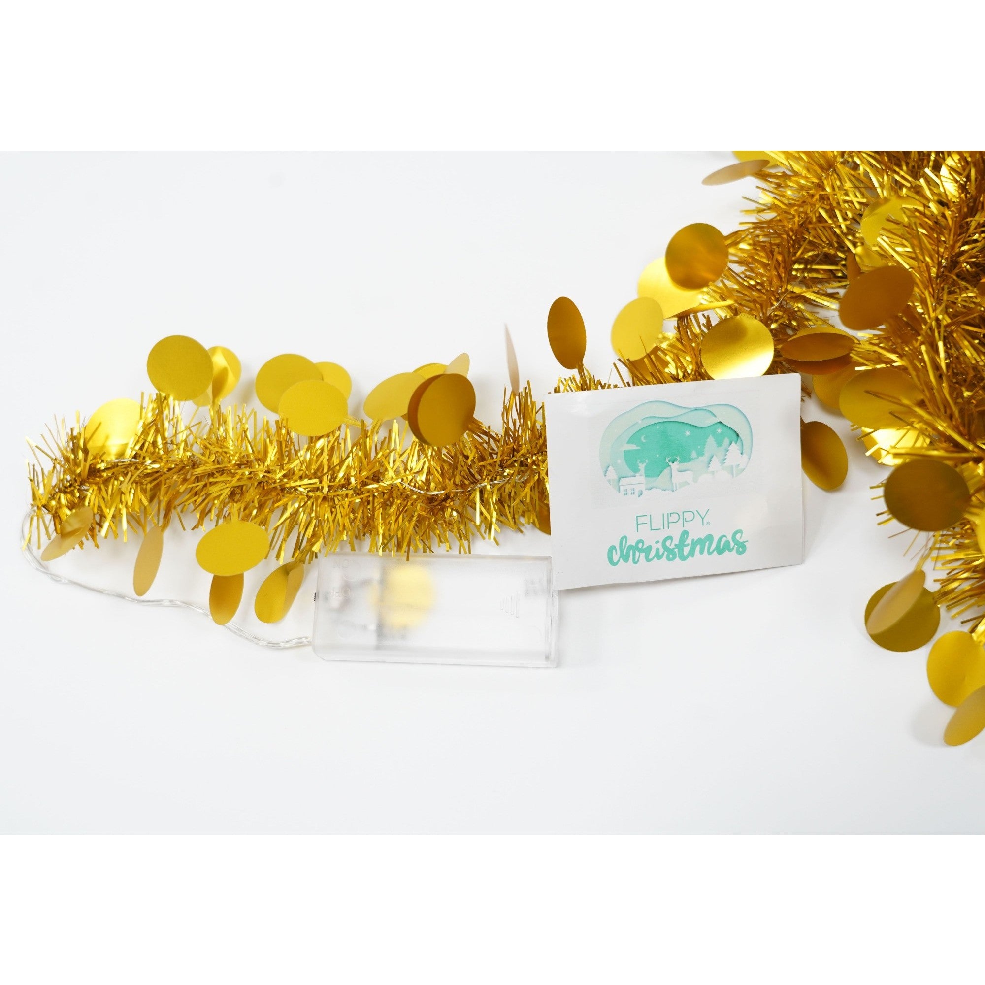 Beteala Craciun cu LED, Aurie, model cu paiete rotunde, 2 m x 5 cm, PVC, Sir, Artificiala, Flippy-5
