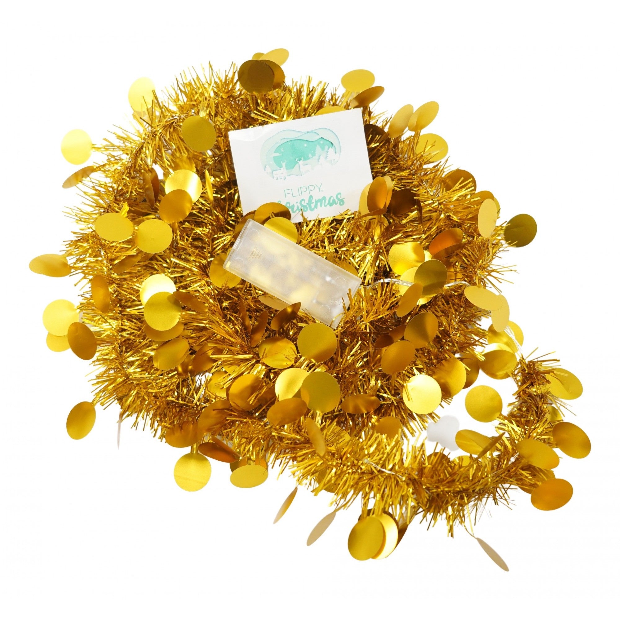 Beteala Craciun cu LED, Aurie, model cu paiete rotunde, 2 m x 5 cm, PVC, Sir, Artificiala, Flippy-0