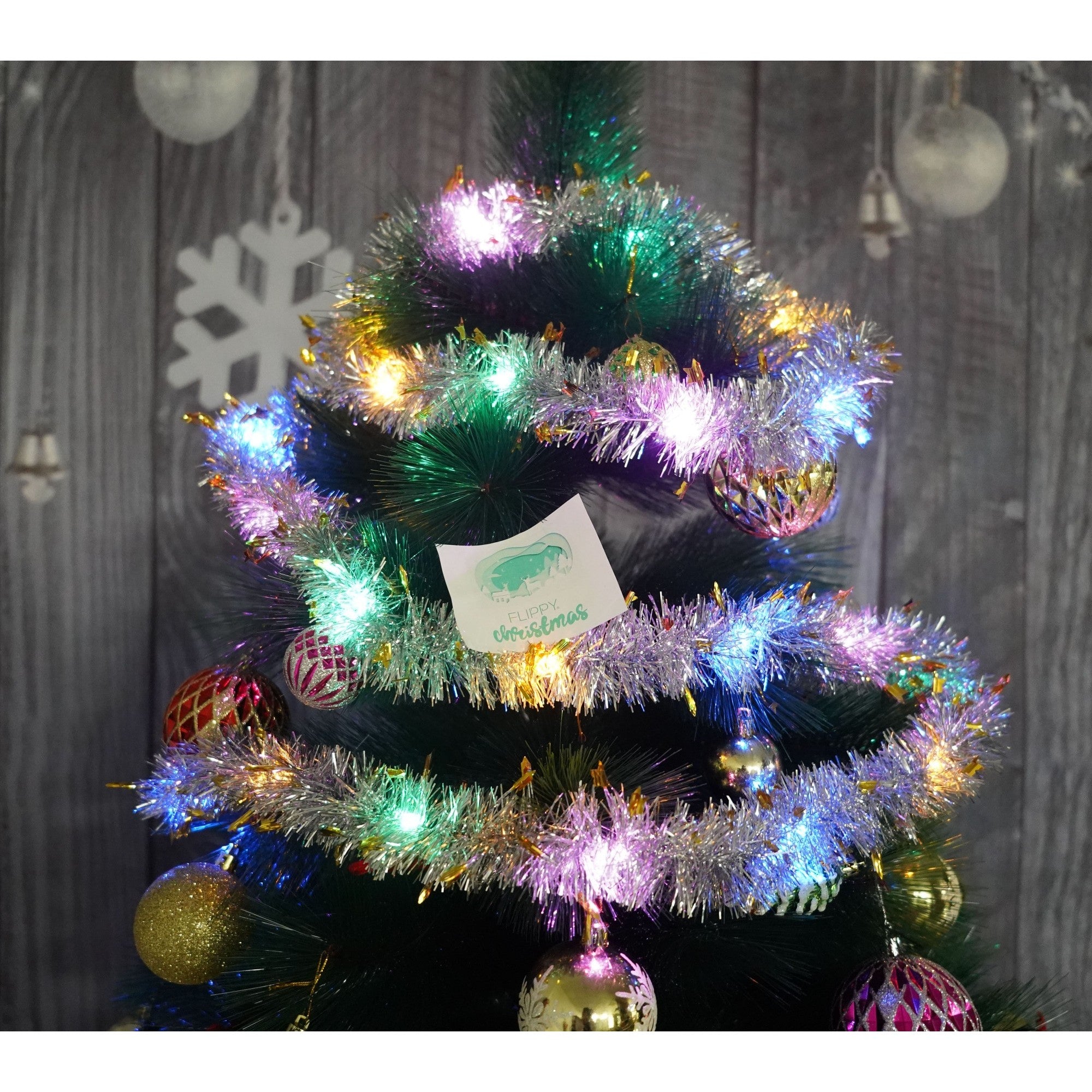 Beteala Craciun cu LED, Aurie, model cu stelute, 2 m x 5 cm, PVC, Sir, Artificiala, Flippy-1