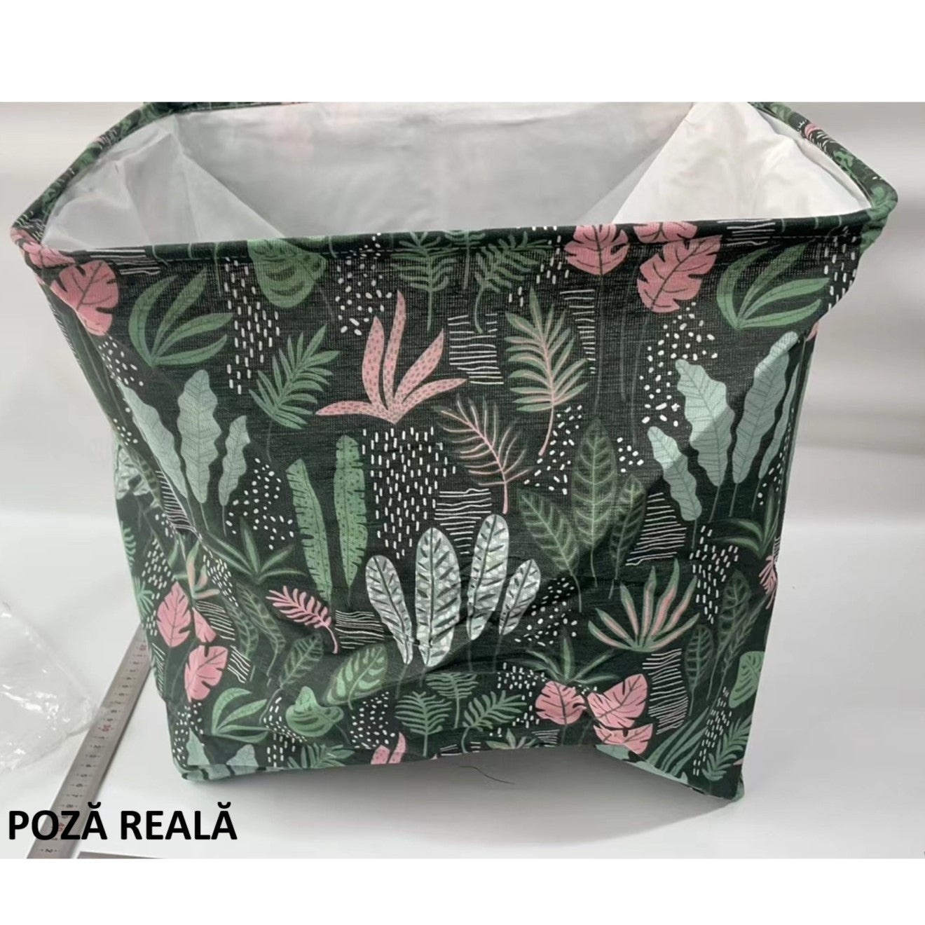Cutie de Depozitare Pliabila, Flippy, Impermeabila, cu Snur, Capacitate 100 L, cu Manere, 50x50x40cm, Model Frunze, Verde-12