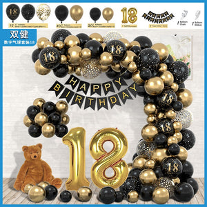 Set Baloane Folie si Latex, Flippy, Tematica Aniversare Majorat, Baloane Latex, Figurine Cifrele 1 si 8, Ambalaj Individual, Pai Inclus, Umflare cu Aer sau Heliu, Auriu Negru-0