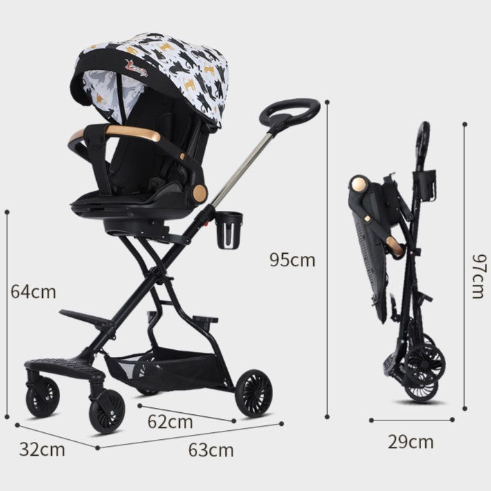 Carucior Sport Flippy 3in1, 6-36 Luni, Reversibil, Pliabil, Tavita pentru Masa, Pozitie de Somn, Centura de Siguranta, Roti 360, Suport Pahar, Copertina pentru Soare, 32x63x95cm, Negru Model Pisicute-2