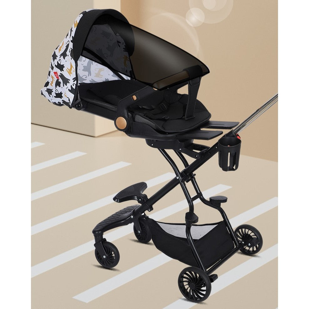 Carucior Sport Flippy 3in1, 6-36 Luni, Reversibil, Pliabil, Tavita pentru Masa, Pozitie de Somn, Centura de Siguranta, Roti 360, Suport Pahar, Copertina pentru Soare, 32x63x95cm, Negru Model Pisicute-3