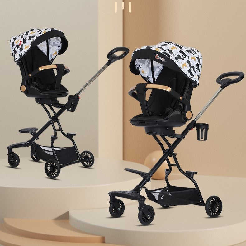 Carucior Sport Flippy 3in1, 6-36 Luni, Reversibil, Pliabil, Tavita pentru Masa, Pozitie de Somn, Centura de Siguranta, Roti 360, Suport Pahar, Copertina pentru Soare, 32x63x95cm, Negru Model Pisicute-10