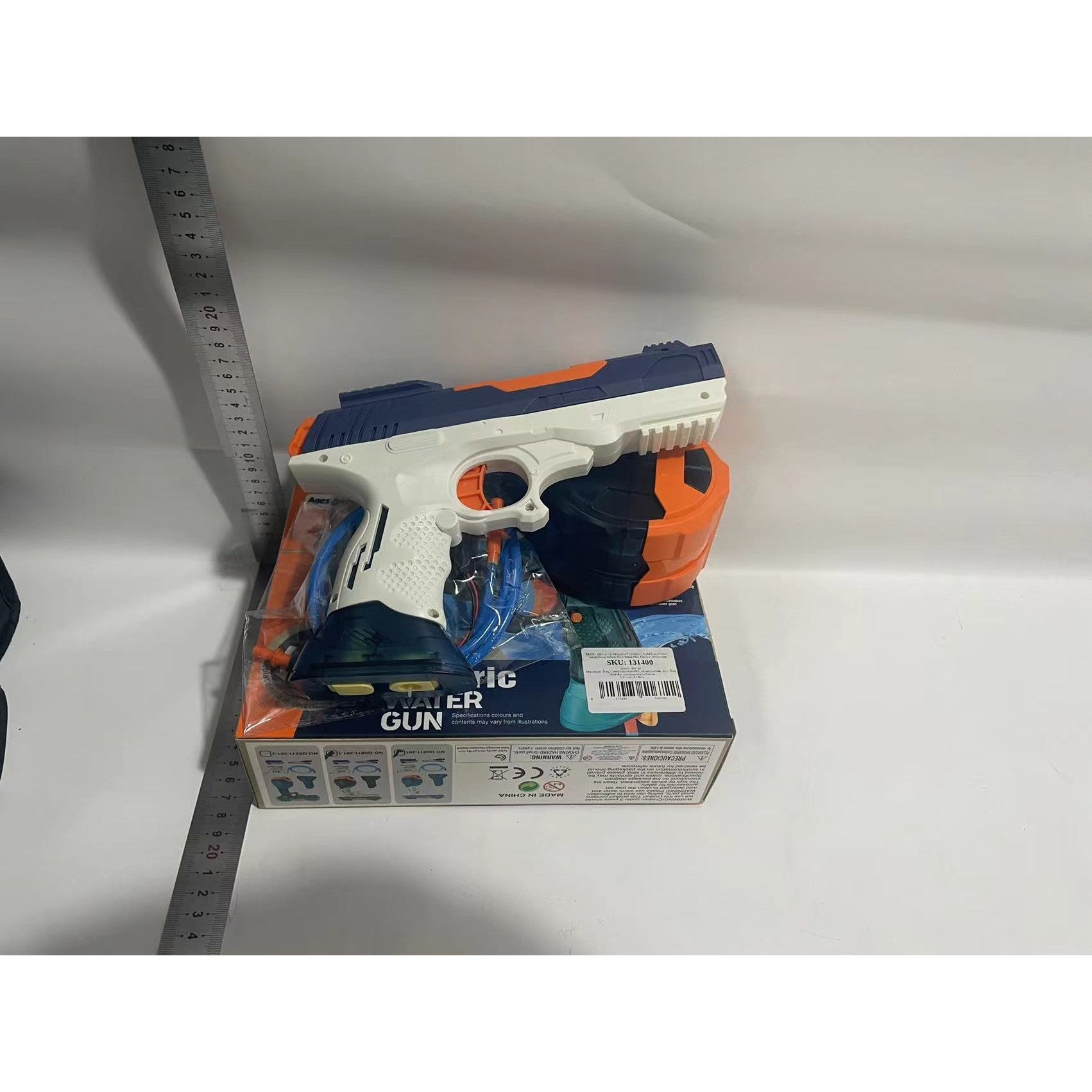Pistol cu apa 2in1 pentru copii Flippy, 2 Rezervoare de 75 si 300 mL, Reglabil, material ABS/silicon, Electric, Baterie, Furtun, albastru-1