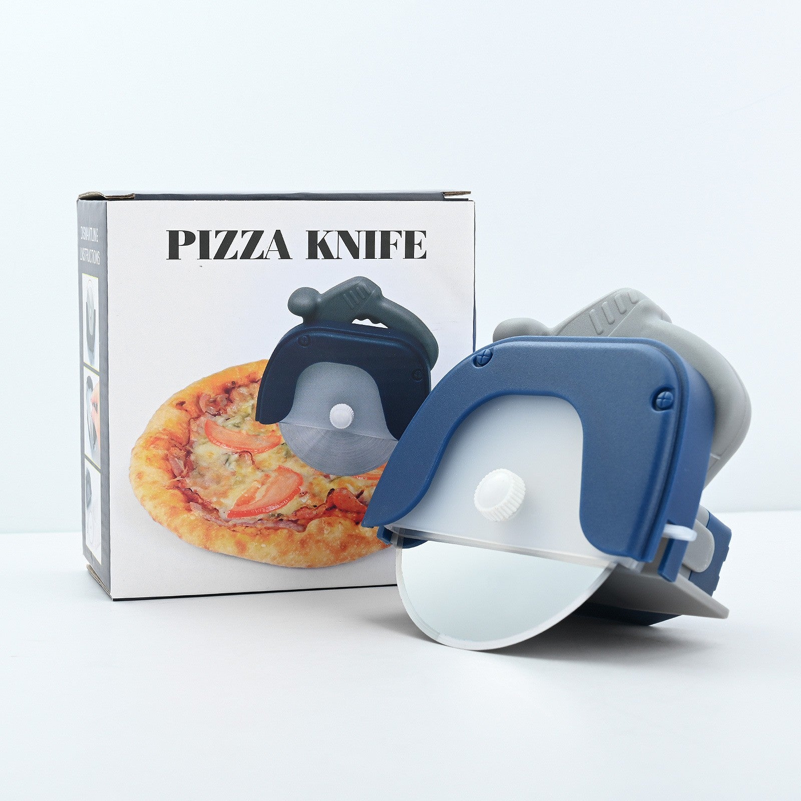 Cutit circular pentru pizza Flippy, 11.5 x 12.5 cm, otel inoxidabil si plastic, capc protectie lama, albastru-3
