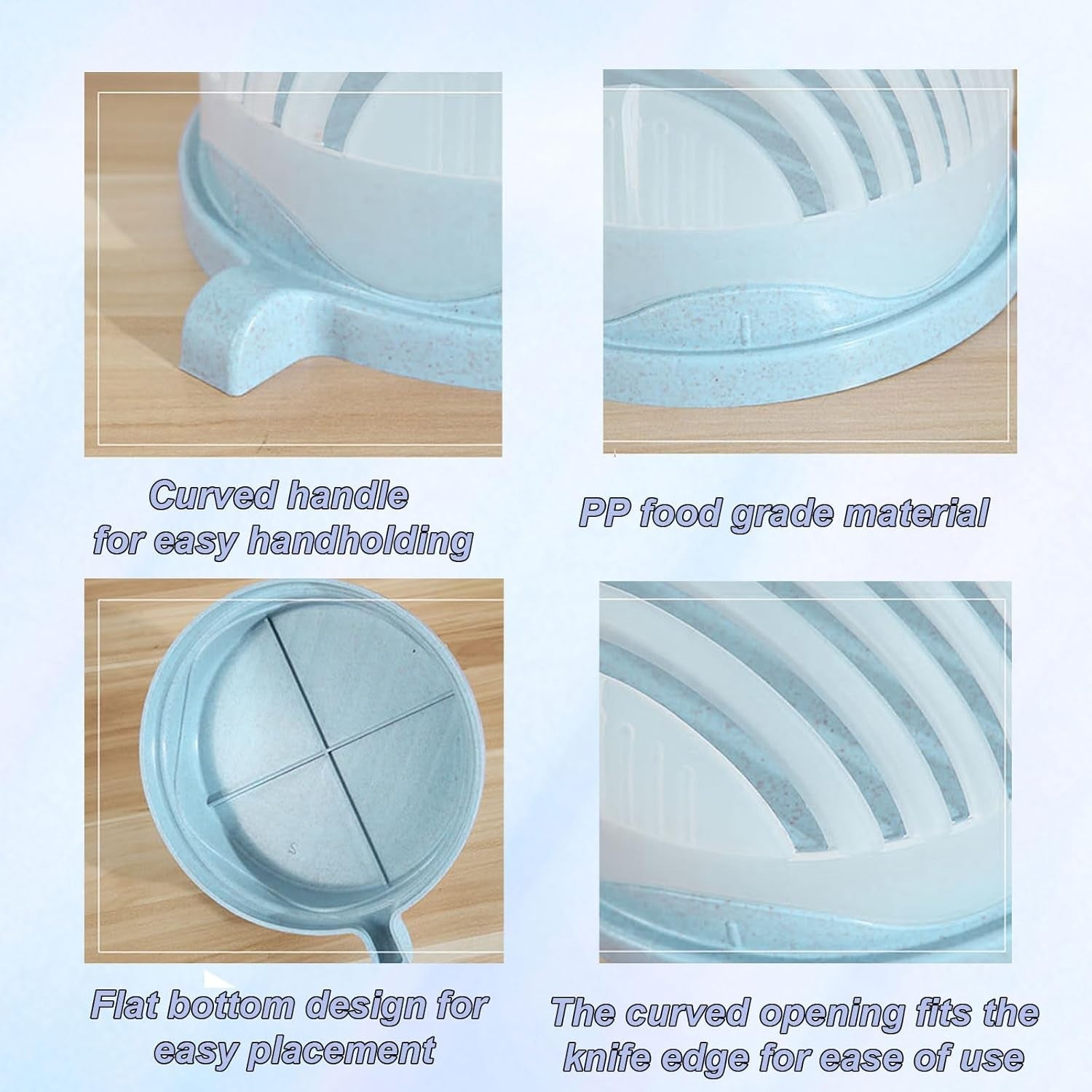 Bol Feliator pentru Salata, Flippy, Castron Multifunctional pentru Legume si Fructe, pentru Spalat si Taiat Legumele, cu Scurgere si Tocator, Ergonomic, Protectie pentru Maini, 21x18.5x11.5 cm, Albastru-2