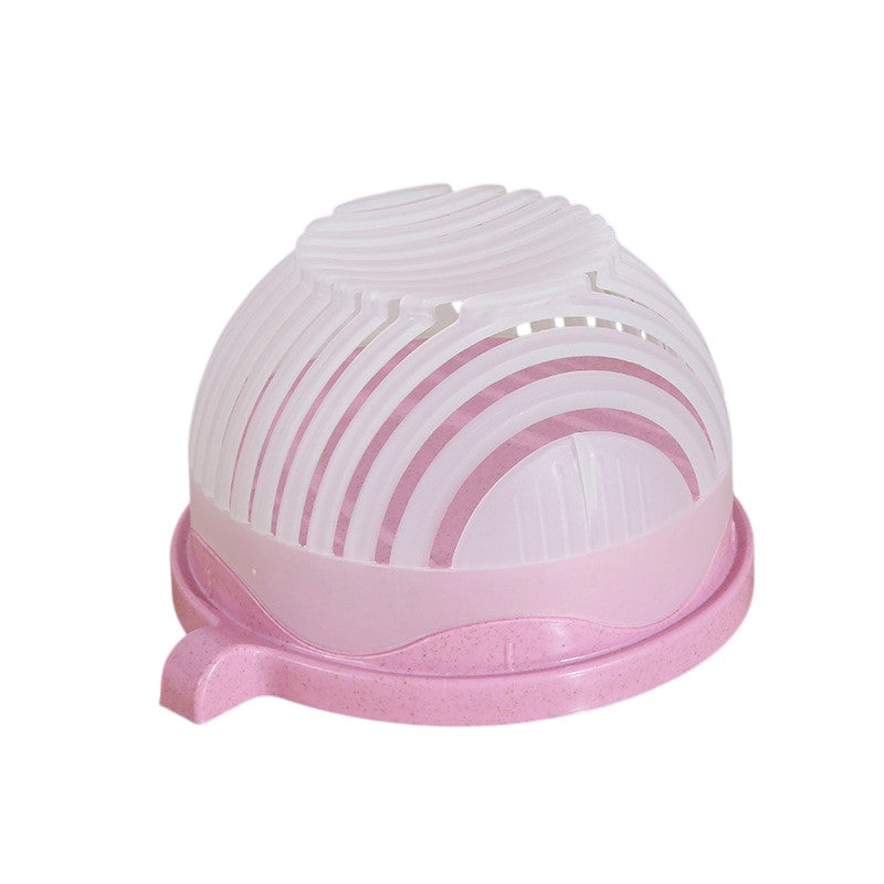 Bol Feliator pentru Salata, Flippy, Castron Multifunctional pentru Legume si Fructe, pentru Spalat si Taiat Legumele, cu Scurgere si Tocator, Ergonomic, Protectie pentru Maini, 21x18.5x11.5 cm, Roz-0