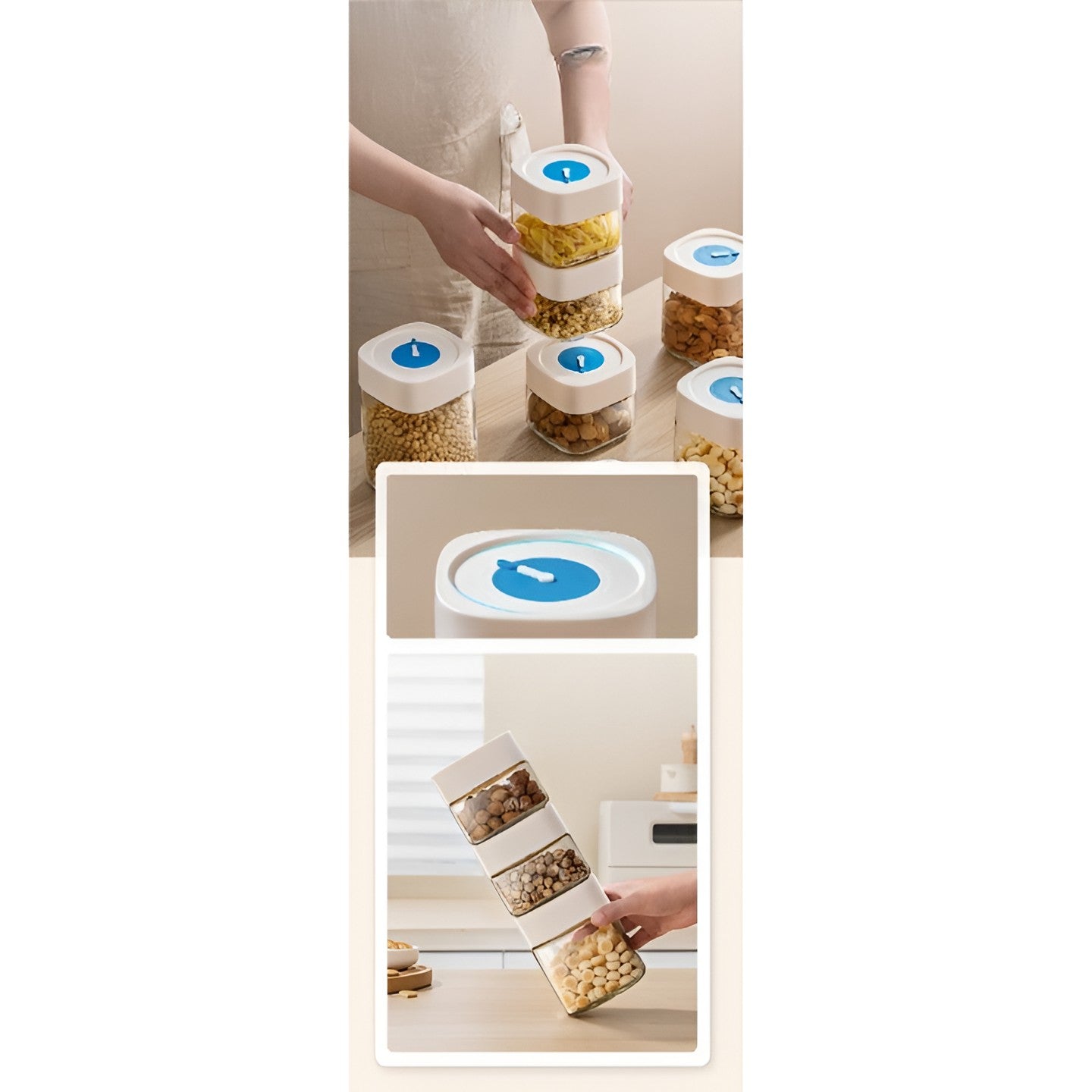 Borcan din Sticla de Inalta Calitate, Flippy, Capac Ermetic, Uz Casnic, Depozitarea Condimentelor sau a Alimentelor Umede si Uscate, 750 mL, 10x10x12.2 cm, Alb-6