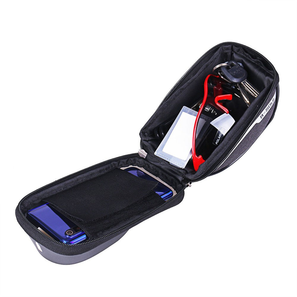 Borseta bicicleta impermeabila cu husa pentru telefon Flippy, montare pe ghidon, compatibila cu telefoane de pana la 16 cm, spatiu depozitare, 18.5x9.5 cm, rosu-2