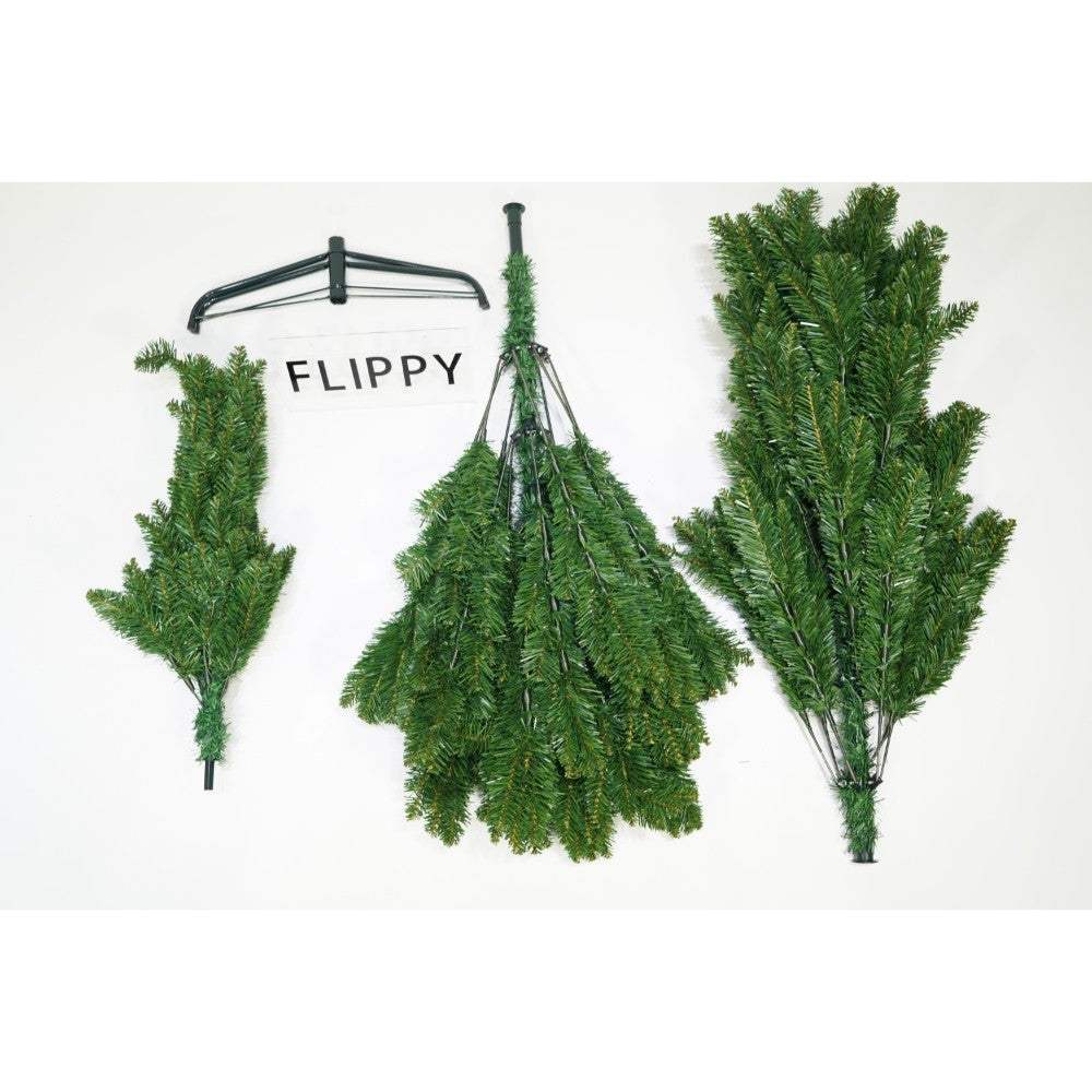 Brad artificial de Craciun, clasic, pentru interior/exterior, inaltime 210 cm, diametru 125 cm, 957 ramuri, Flippy, verde, suport metalic inclus-1