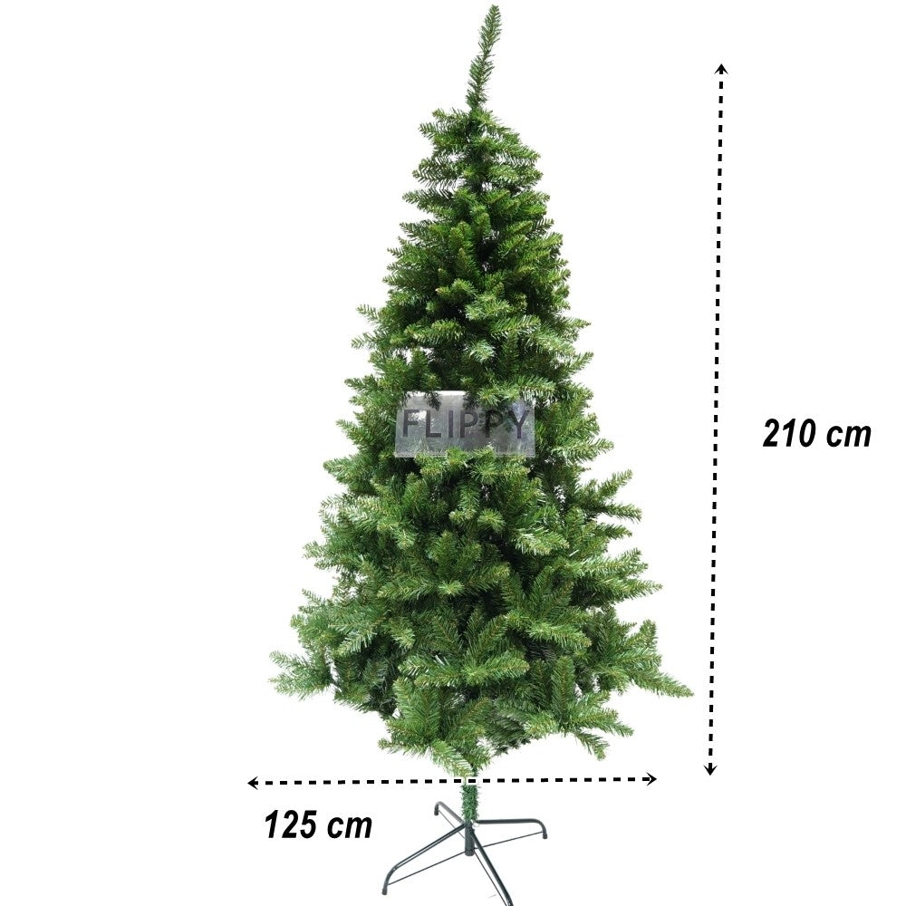 Brad artificial de Craciun, clasic, pentru interior/exterior, inaltime 210 cm, diametru 125 cm, 957 ramuri, Flippy, verde, suport metalic inclus-5