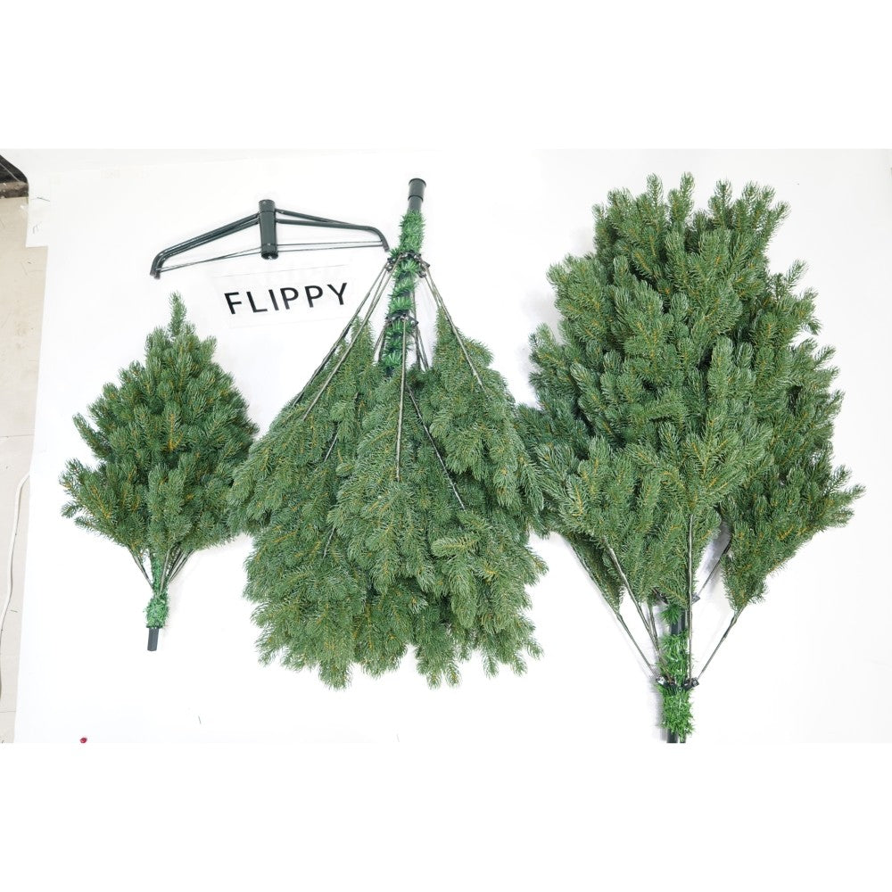 Brad artificial de Craciun, clasic, pentru interior/exterior, inaltime 210 cm, diametru 138 cm, 858 ramuri, Flippy, verde, suport metalic inclus-1