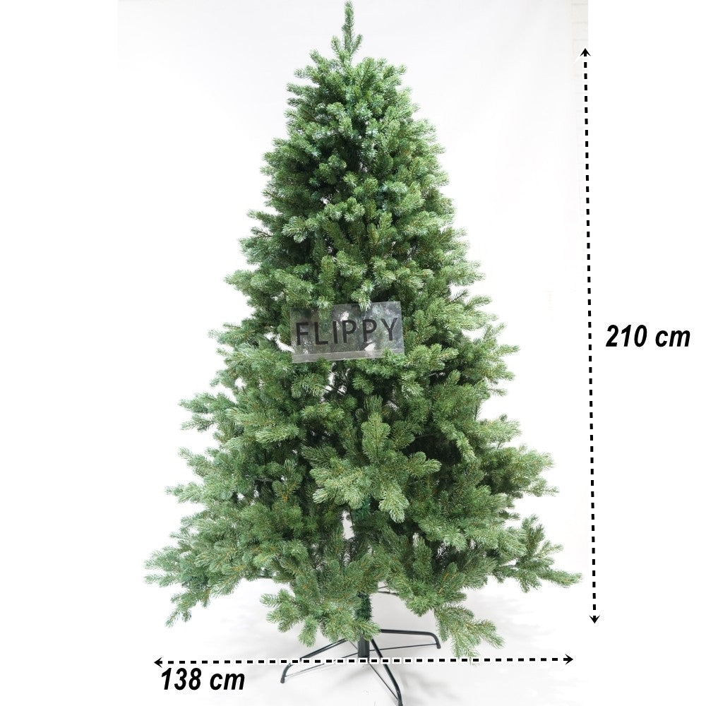 Brad artificial de Craciun, clasic, pentru interior/exterior, inaltime 210 cm, diametru 138 cm, 858 ramuri, Flippy, verde, suport metalic inclus-3