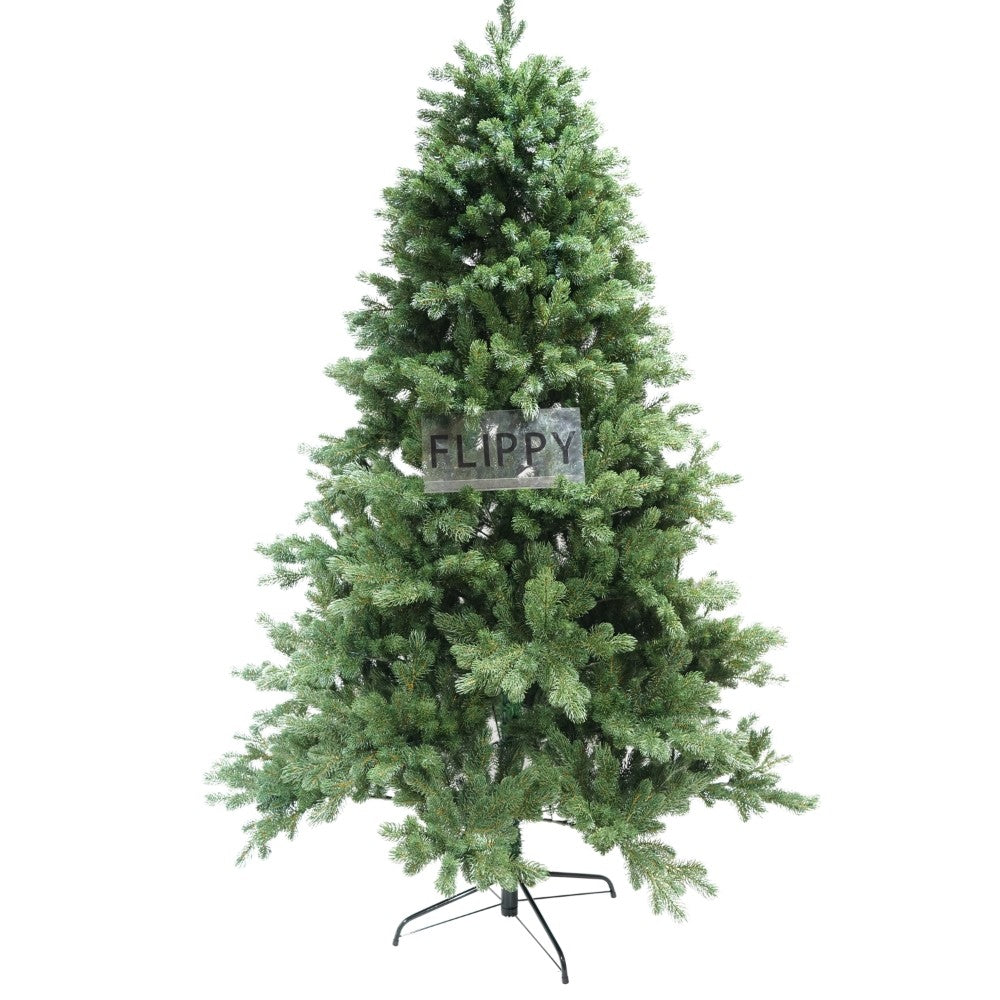 Brad artificial de Craciun, clasic, pentru interior/exterior, inaltime 210 cm, diametru 138 cm, 858 ramuri, Flippy, verde, suport metalic inclus-0