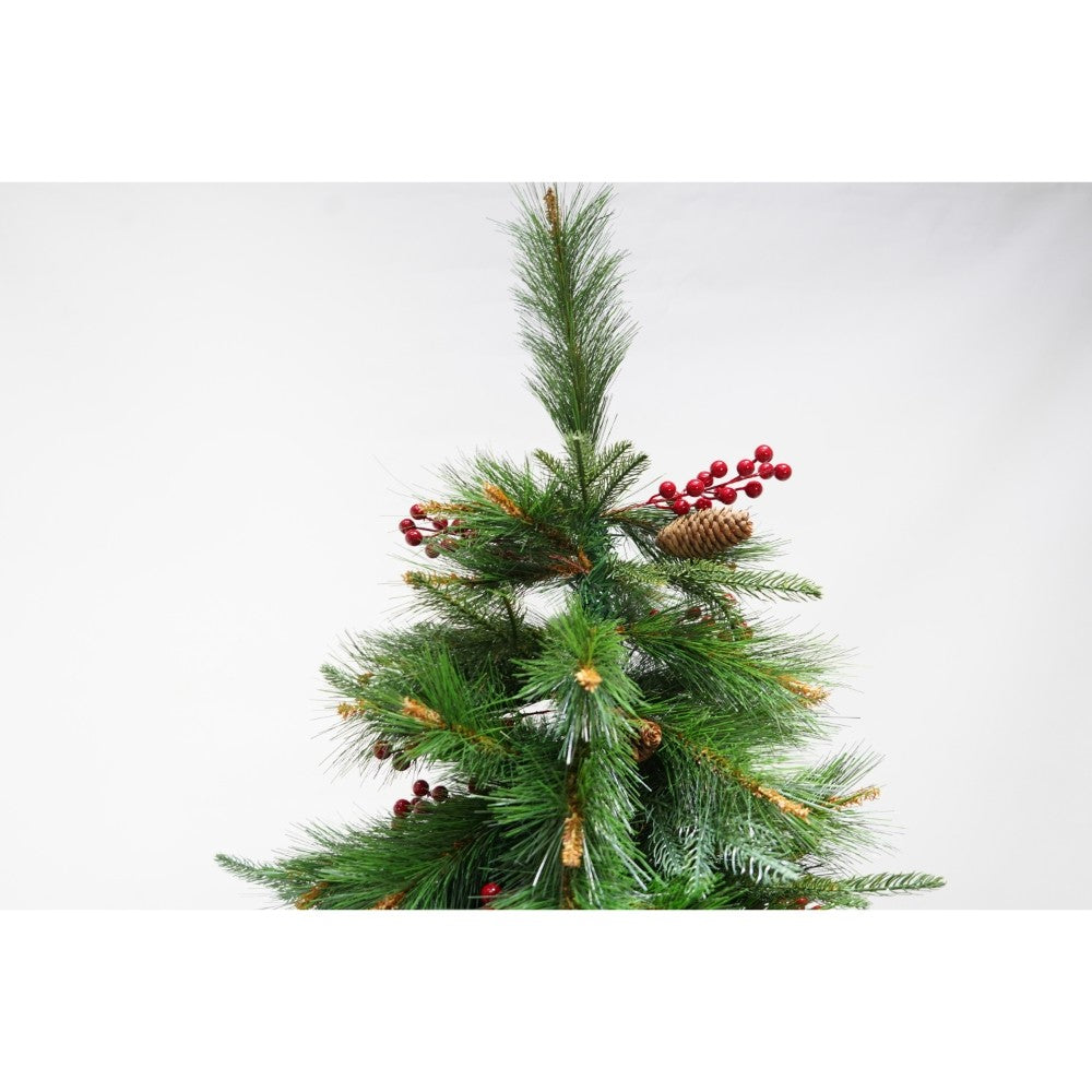 Brad artificial de Craciun, decorat cu conuri pin rosii, pentru interior/exterior, inaltime 150 cm, diametru 104 cm, 323 ramuri, Flippy, verde, suport metalic inclus-2