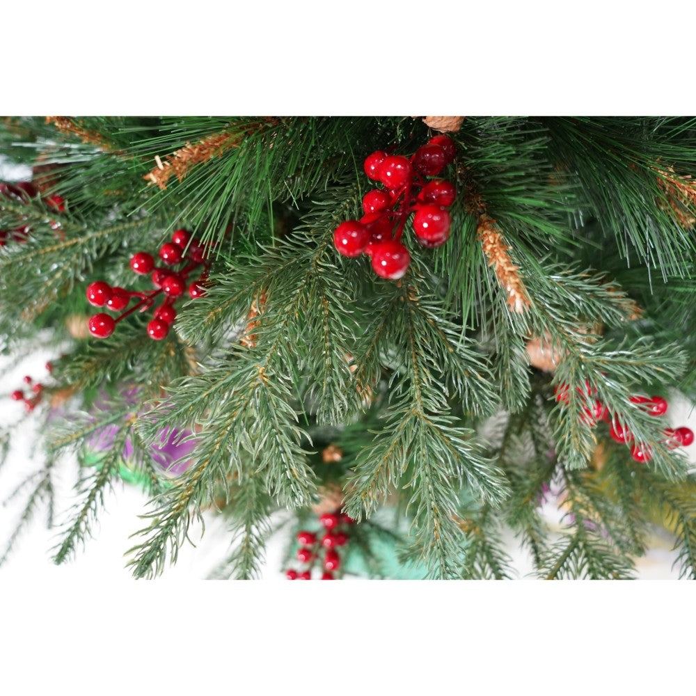 Brad artificial de Craciun, decorat cu conuri pin rosii, pentru interior/exterior, inaltime 150 cm, diametru 104 cm, 323 ramuri, Flippy, verde, suport metalic inclus-3