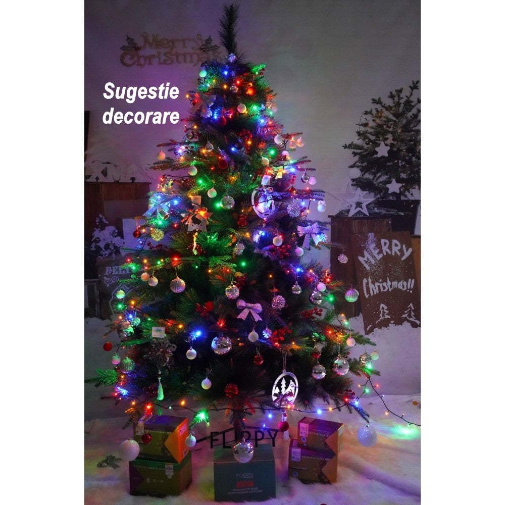 Brad artificial de Craciun, decorat cu conuri pin rosii, pentru interior/exterior, inaltime 150 cm, diametru 104 cm, 323 ramuri, Flippy, verde, suport metalic inclus-4