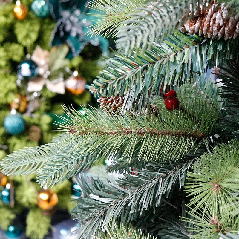 Brad artificial de Craciun, decorat cu conuri pin rosii, pentru interior/exterior, inaltime 150 cm, diametru 104 cm, 323 ramuri, Flippy, verde, suport metalic inclus-6