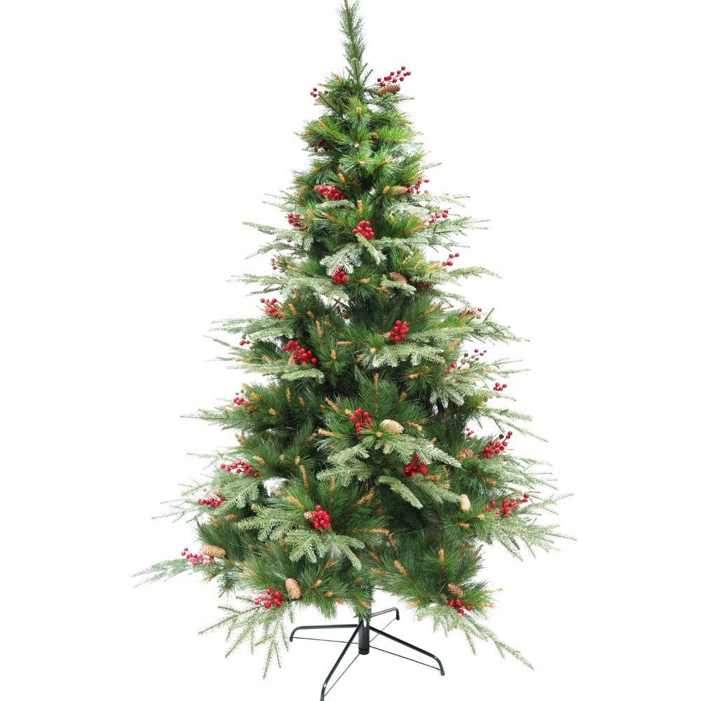 Brad artificial de Craciun, decorat cu conuri pin rosii, pentru interior/exterior, inaltime 150 cm, diametru 104 cm, 323 ramuri, Flippy, verde, suport metalic inclus-5