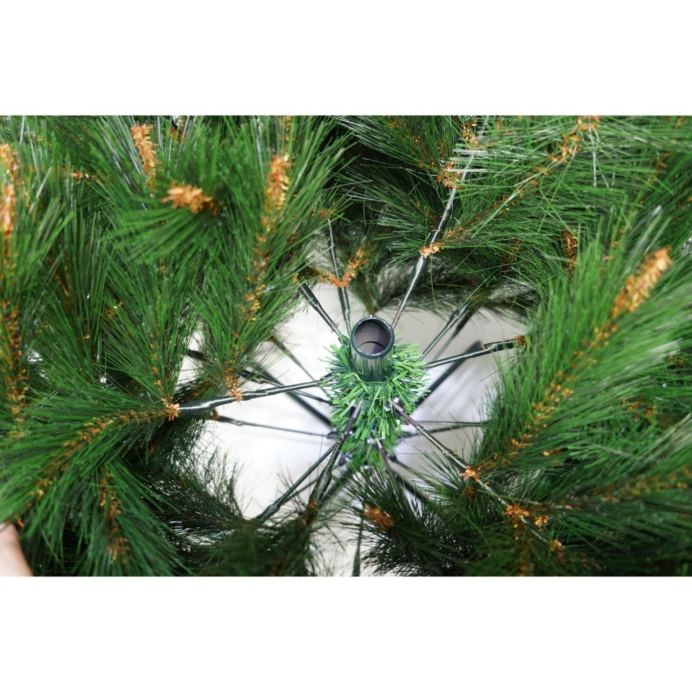 Brad artificial de Craciun, decorat cu conuri pin rosii, pentru interior/exterior, inaltime 210 cm, diametru 142 cm, 767 ramuri, Flippy, verde, suport metalic inclus-2