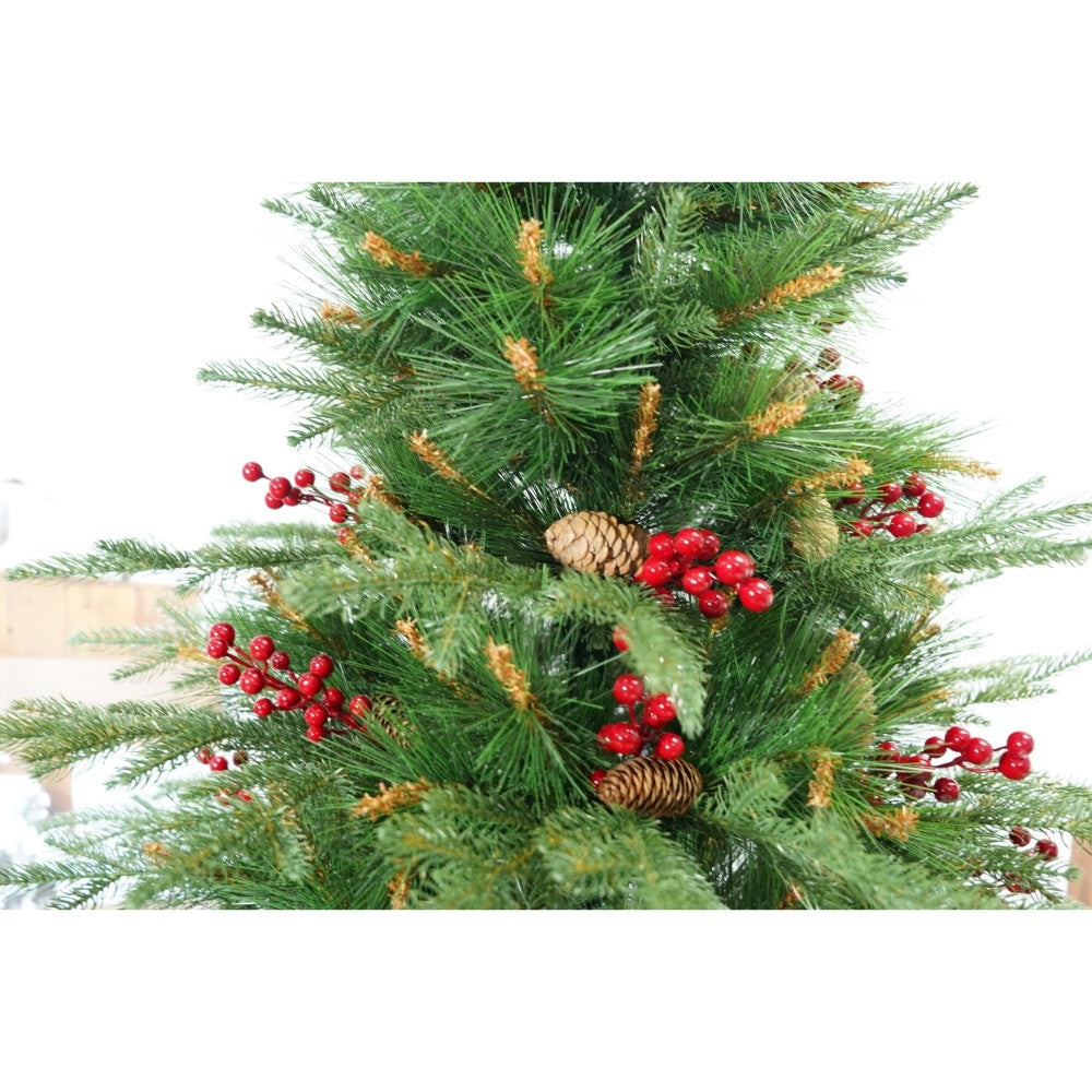Brad artificial de Craciun, decorat cu conuri pin rosii, pentru interior/exterior, inaltime 210 cm, diametru 142 cm, 767 ramuri, Flippy, verde, suport metalic inclus-5