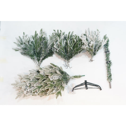 Brad Artificial de Craciun, Flippy, 1.5 m inaltime, Verde, Pulverizat complet alb-tip zapada, Interior/ Exterior, Ramuri bogate, Resigilat-1