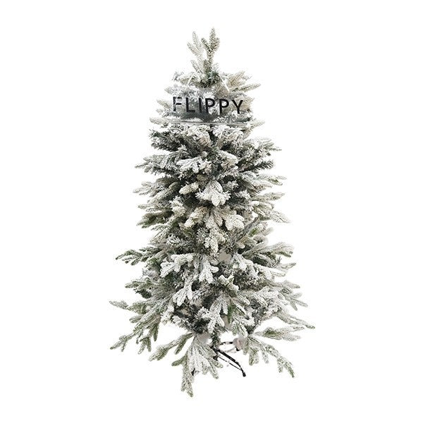 Brad Artificial de Craciun, Flippy, 1.5 m inaltime, Verde, Pulverizat complet alb-tip zapada, Interior/ Exterior, Ramuri bogate, Resigilat-0