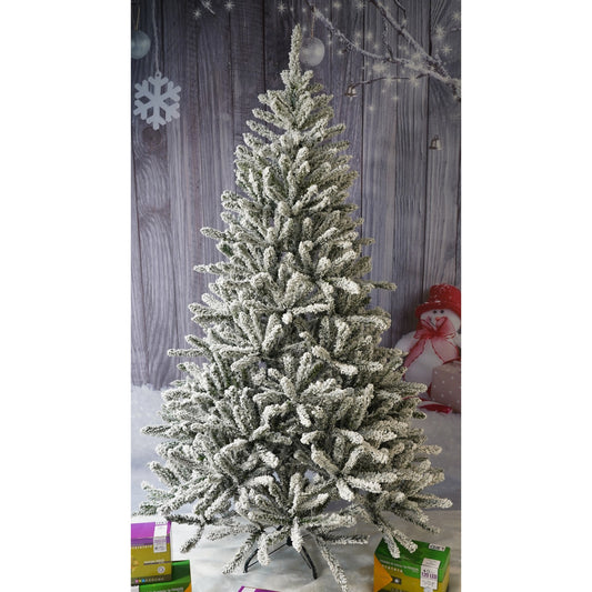 Brad Artificial de Craciun, Flippy, 1.8 m inaltime, Verde, Pulverizat alb-tip zapada, Diametru inferior 110 cm, Interior/ Exterior-1