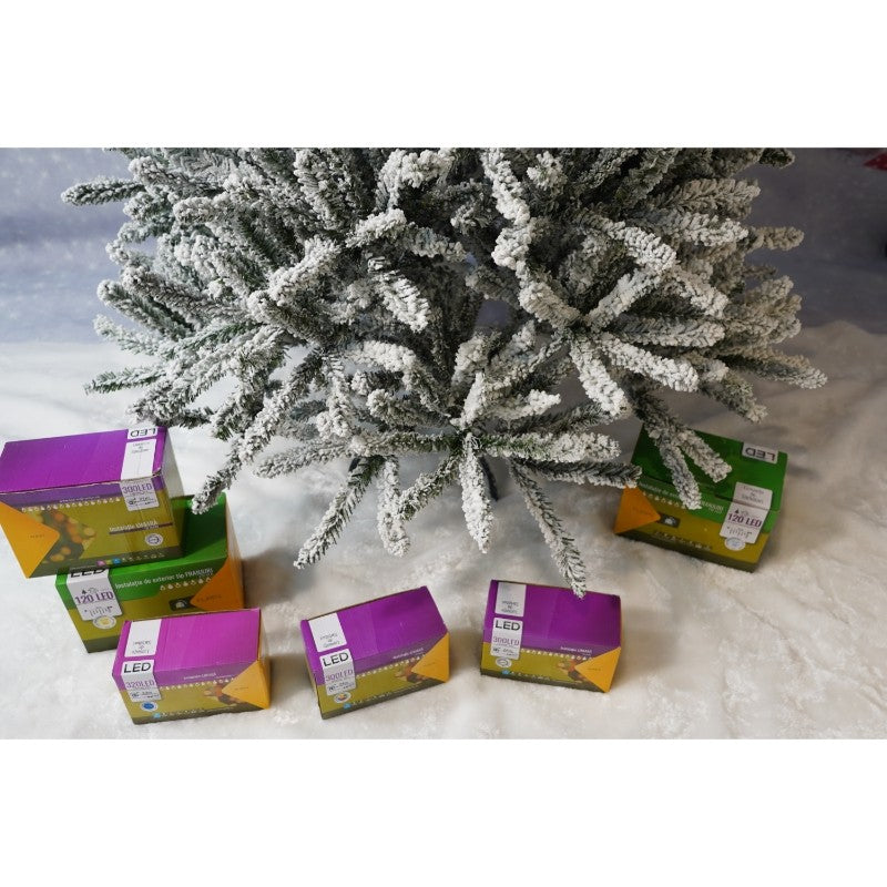 Brad Artificial de Craciun, Flippy, 1.8 m inaltime, Verde, Pulverizat alb-tip zapada, Diametru inferior 110 cm, Interior/ Exterior-18