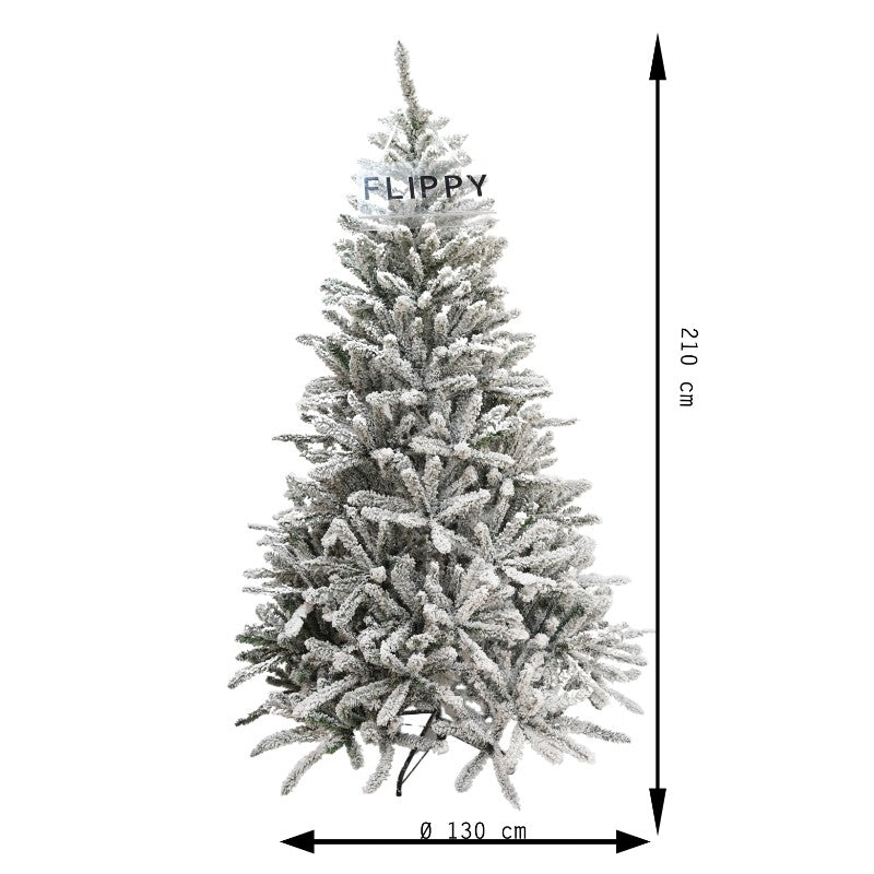 Brad Artificial de Craciun, Flippy, 2.10 m inaltime, Verde, Pulverizat alb-tip zapada, Diametru inferior 130 cm, Interior/ Exterior-14