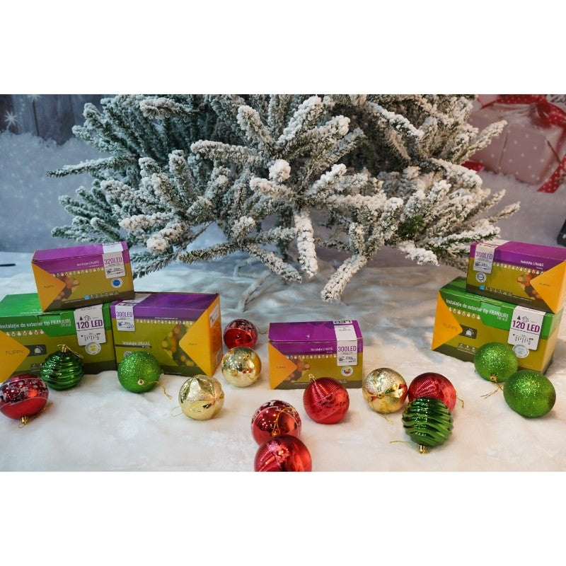 Brad Artificial de Craciun, Flippy, 2.10 m inaltime, Verde, Pulverizat alb-tip zapada, Diametru inferior 130 cm, Interior/ Exterior-17