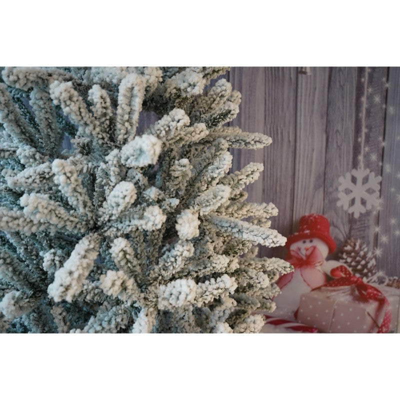 Brad Artificial de Craciun, Flippy, 2.10 m inaltime, Verde, Pulverizat alb-tip zapada, Diametru inferior 130 cm, Interior/ Exterior-18