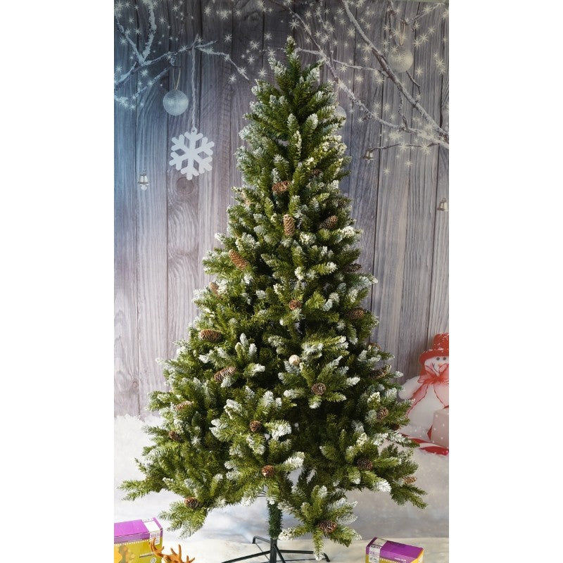 Brad Artificial bogat de Craciun, Flippy, 2.10 m inaltime, Verde, Pulverizat alb-tip zapada, Interior/ Exterior, 1266 ramuri-2