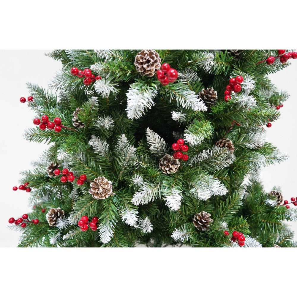 Brad artificial de Craciun nins, decorat cu conuri pin rosii, inaltime 150 cm, diametru 83 cm, 319 ramuri, Flippy, verde, suport metalic inclus-2