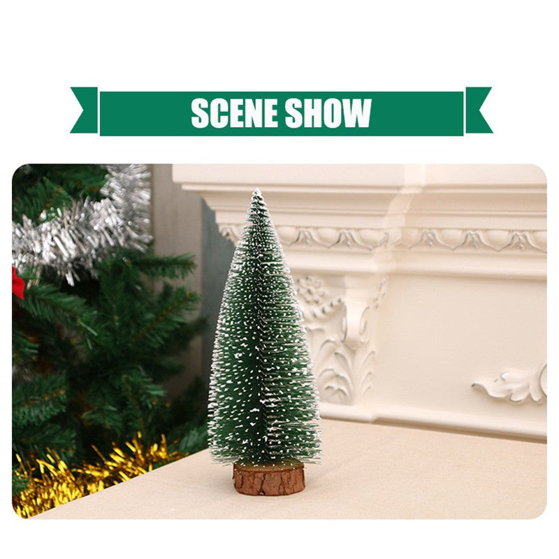 Brad artificial de craciun, ornament pentru masa, pe suport lemn, 25 cm inaltime, Argintiu-5