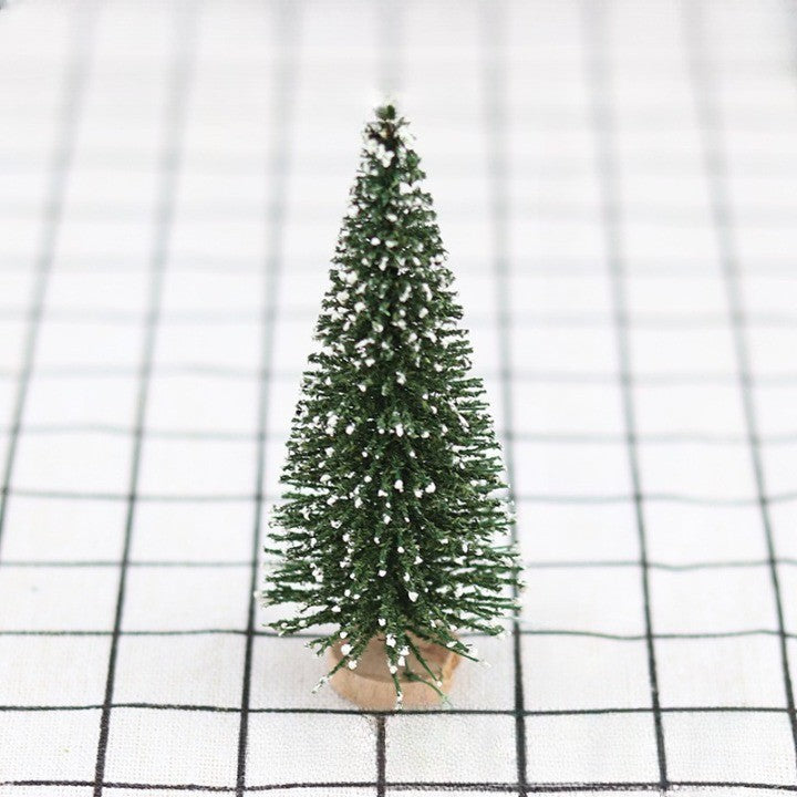 Brad artificial de craciun, ornament pentru masa, pe suport lemn, 15 cm inaltime, Verde inzapezit-1