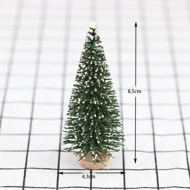 Brad artificial de craciun, ornament pentru masa, pe suport lemn, 15 cm inaltime, Verde inzapezit-4