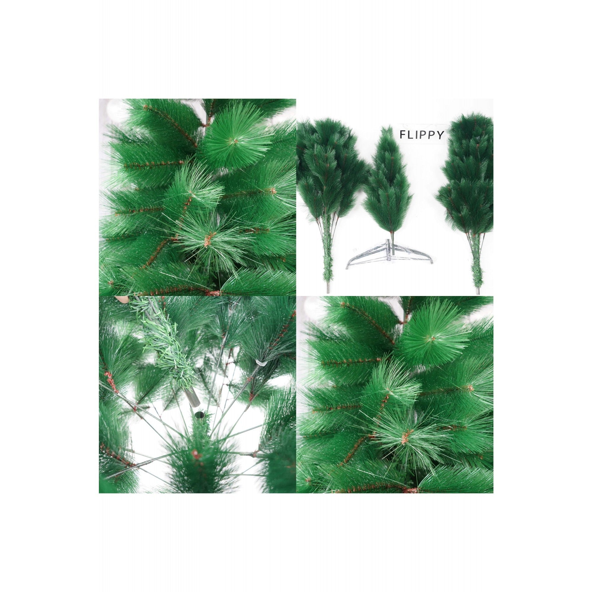 Brad artificial de Craciun tip pin, inaltime 210 cm, diametru 115 cm, 350 ramuri cu ace 3D 12 cm, Flippy, verde, suport metalic inclus-4