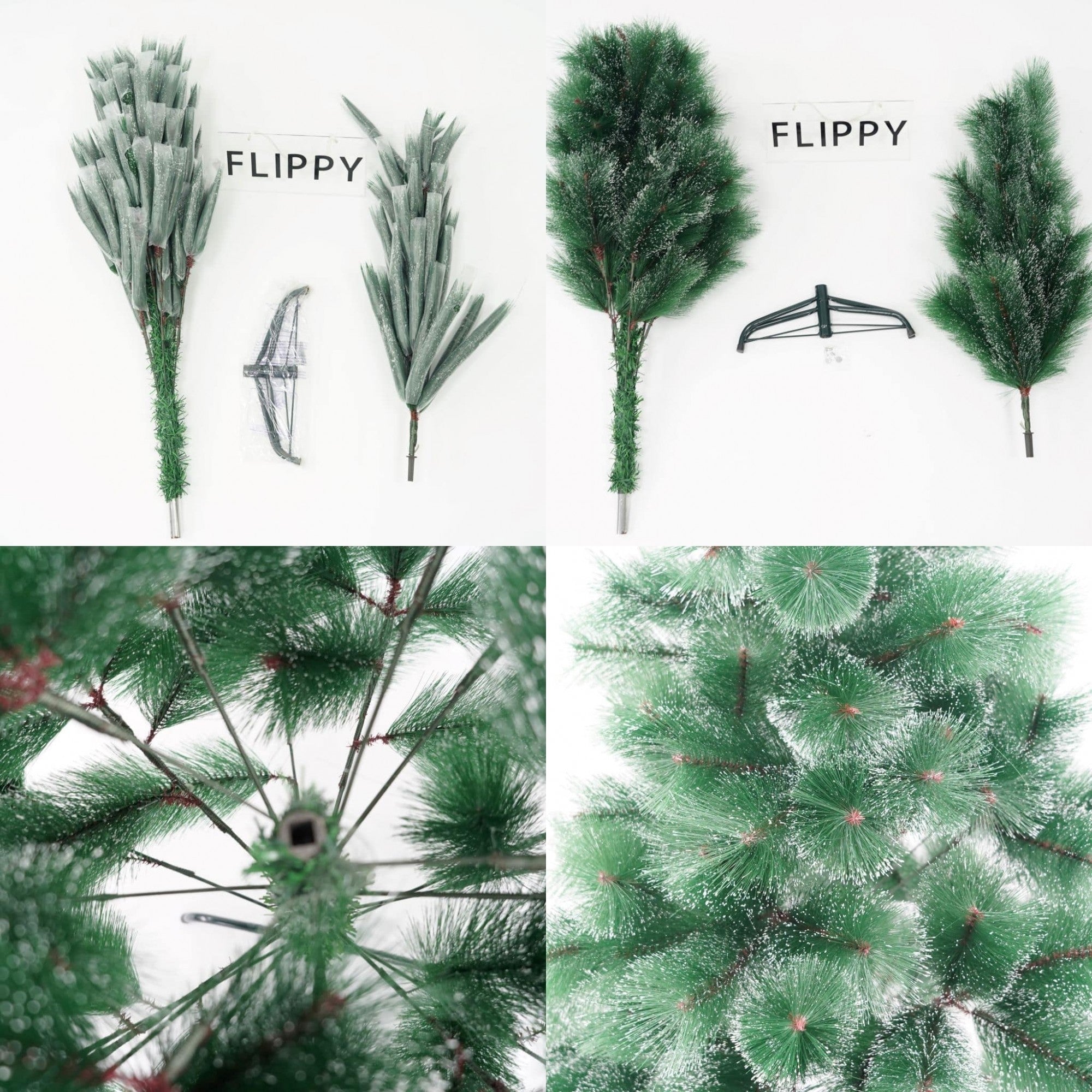 Brad artificial de Craciun tip pin inzapezit, inaltime 150 cm, diametru 85 cm, 160 ramuri cu ace 3D 12 cm, Flippy, verde cu varfuri ninse, suport metalic inclus-4