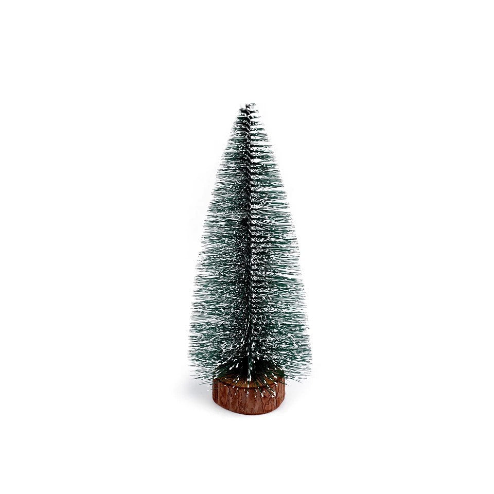 Brad artificial de craciun, tip pin inzapezit, ornament pentru masa, pe suport lemn, 35 cm inaltime-6