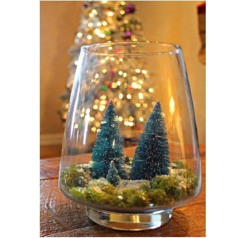 Brad artificial de craciun, tip pin inzapezit, ornament pentru masa, pe suport lemn, 30 cm inaltime-1