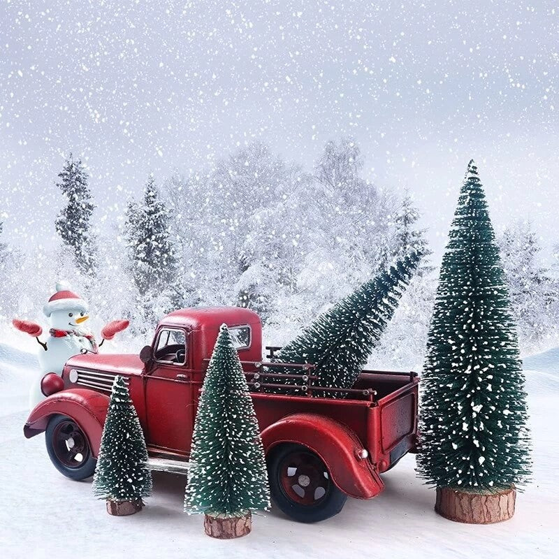 Brad artificial de craciun, tip pin inzapezit, ornament pentru masa, pe suport lemn, 30 cm inaltime-3