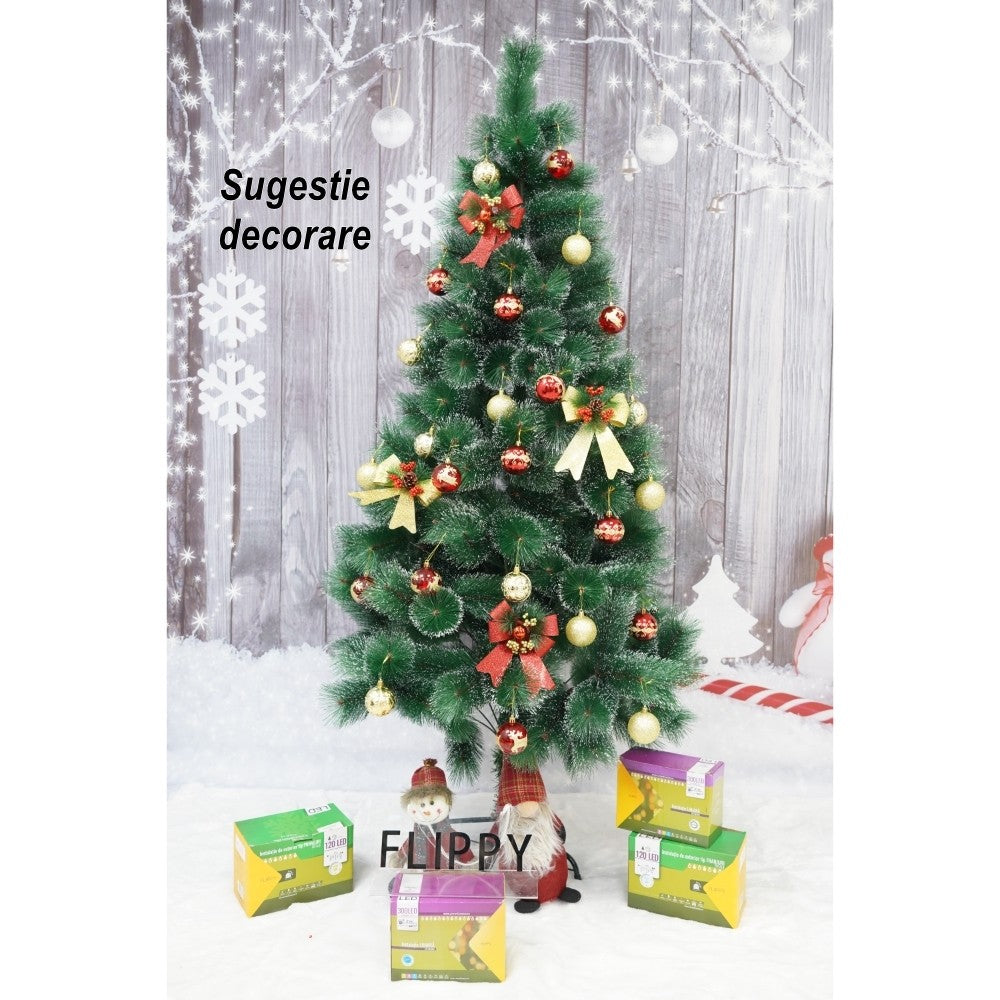 Brad artificial de Craciun tip pin nins, pentru interior/exterior, inaltime 90 cm, Flippy, verde, suport pastic inclus-4