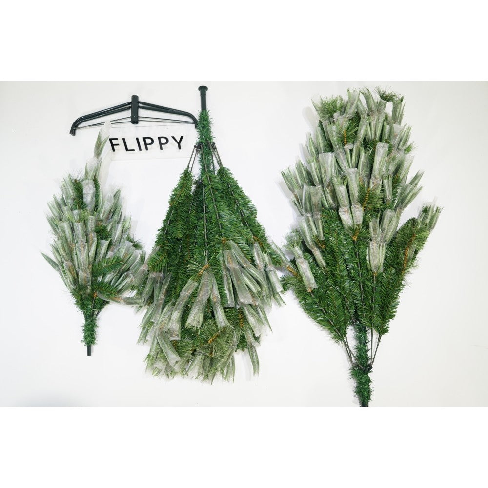 Brad artificial de Craciun tip pin, pentru interior/exterior, inaltime 210 cm, diametru 125 cm, 980 ramuri, Flippy, verde, suport metalic inclus-1