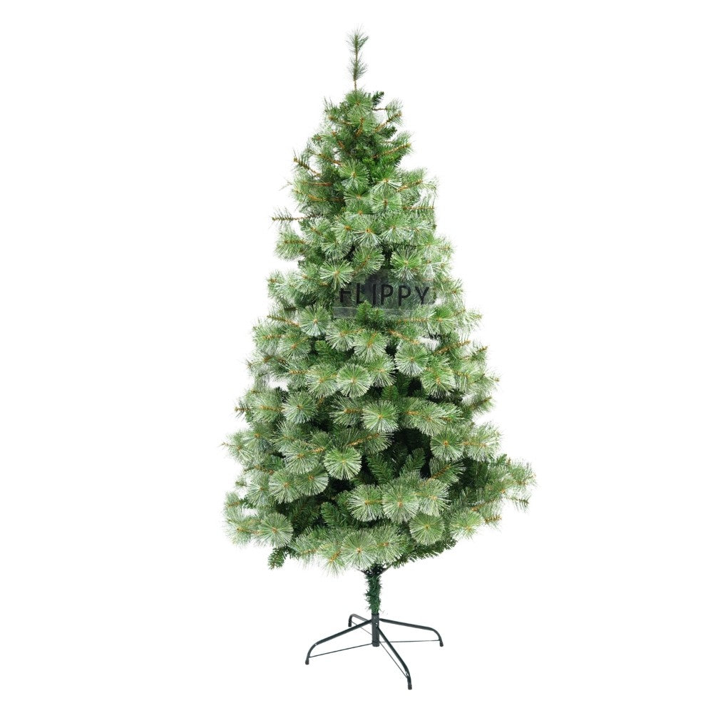 Brad artificial de Craciun tip pin, pentru interior/exterior, inaltime 210 cm, diametru 125 cm, 980 ramuri, Flippy, verde, suport metalic inclus-0