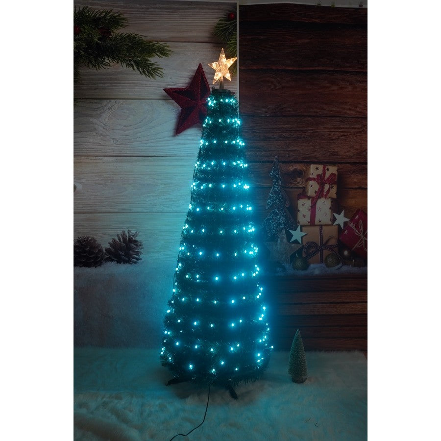 Brad artificial Pop-Up Flippy, cu instalatie integrata, Lumini RGB, Suport inclus, Stea luminata, 304 Led, 180 cm, Material PVC, Verde-2